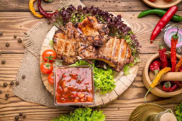 Grilled beef steak on the grill