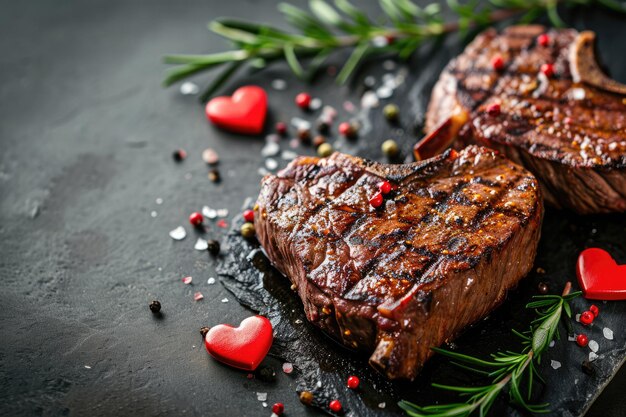 Photo grilled beef steak for valentines day pragma