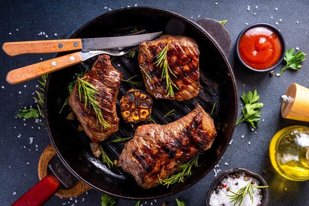 grilled beef steak with herb and spices