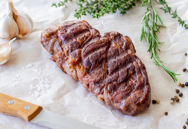 Grilled beef steak.