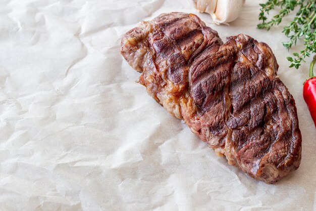 Grilled beef steak.