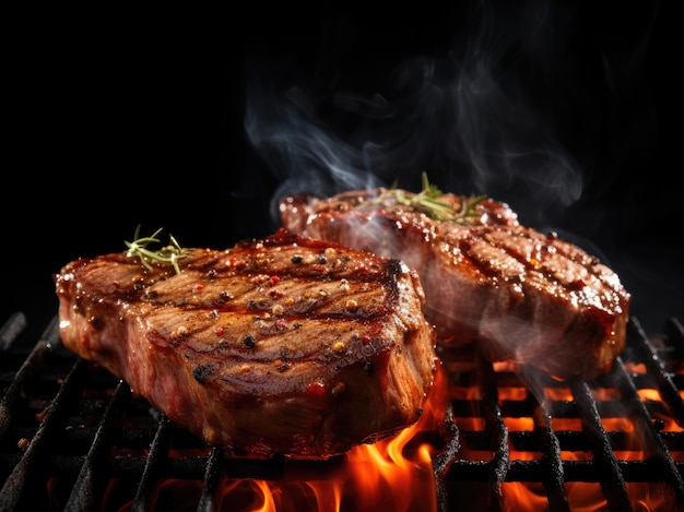 Photo grilled beef steaks with chilli and salt