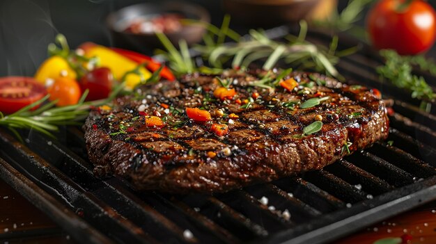 焼いた牛肉のステーキと白い背景に隔離されたスパイス