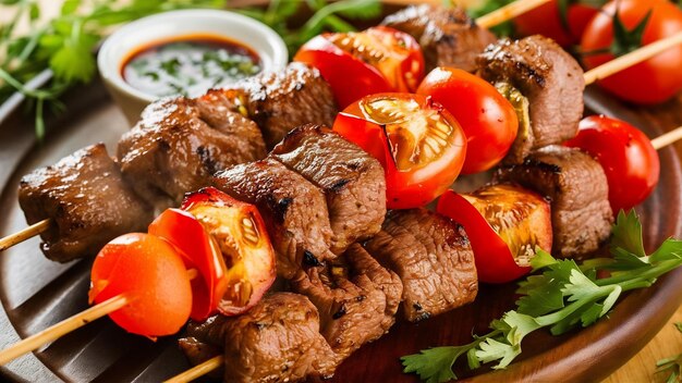 Grilled beef and tomato skewers