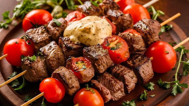 Grilled beef and tomato skewers