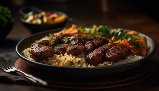 Grilled beef and vegetable plate healthy meal generated by AI