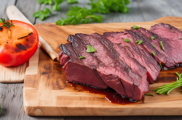 Grilled Beef on the wooden board