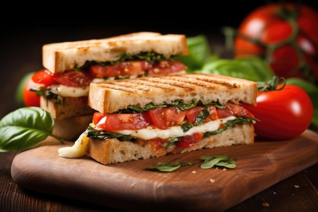 Grilled brickpressed mozzarella and tomato sandwich