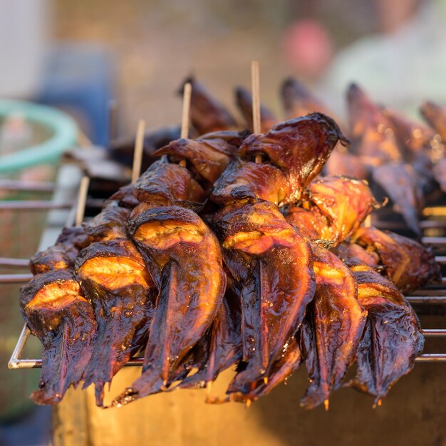 Grilled catfish on the grill in market