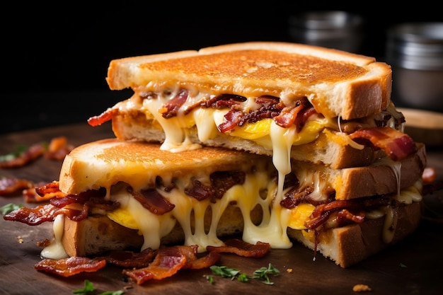 Сэндвич с жареным сыром и беконом на тарелке AI