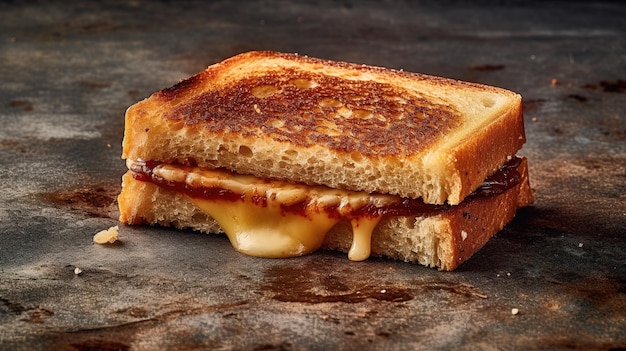 A grilled cheese sandwich with a bite taken out of it.