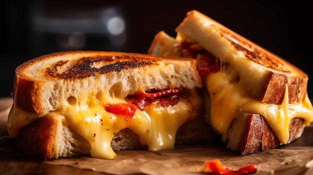 Photo grilled cheese sandwich with blur background