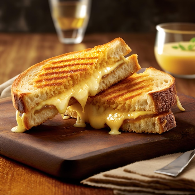 Photo a grilled cheese sandwich with a bowl of soup on the side