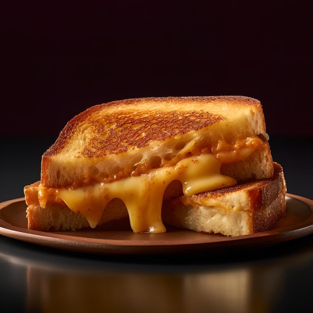 A grilled cheese sandwich with melted cheese on a plate.