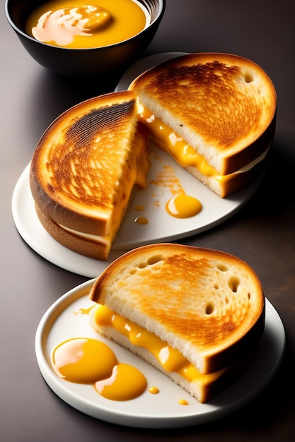 A grilled cheese sandwich with a slice taken out of it.