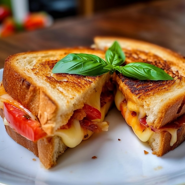 Grilled Cheese Sandwich with Tomato and Basil Generative AI