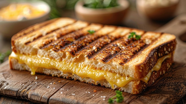 Photo a grilled cheese sandwich on a wooden board