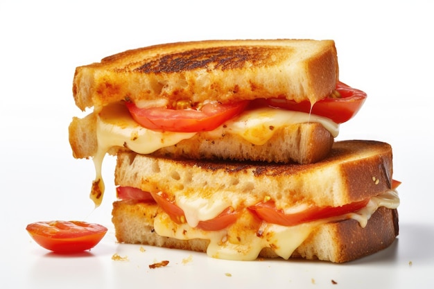 Grilled cheese and tomato sandwich on plain surface