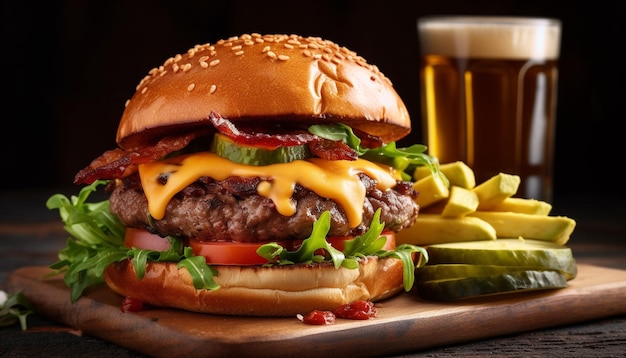 Grilled cheeseburger and fries a classic American meal generated by AI