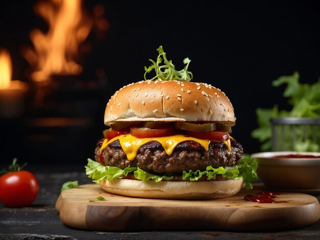 Grilled cheeseburger with lettuce tomato and bbq sauce