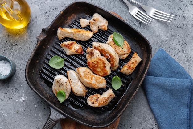 Grilled chicken breast on pan