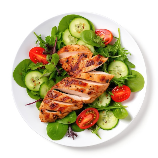 Grilled chicken breast and vegetables isolated Illustration AI GenerativexA