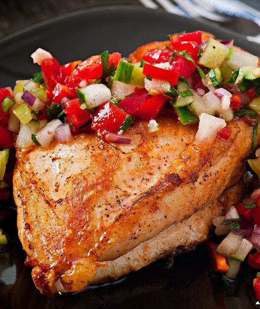 Grilled chicken breast with fresh  tomato salsa