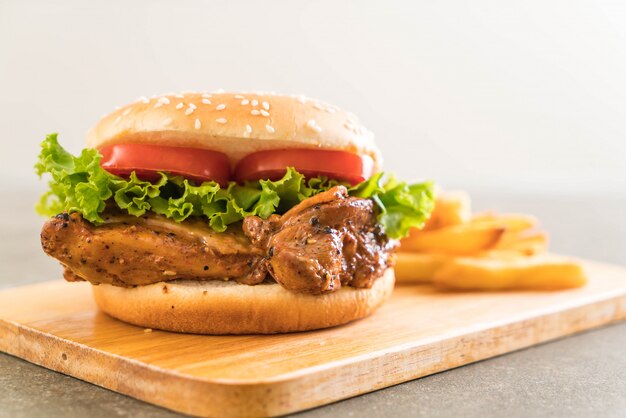 grilled chicken burger with french fries