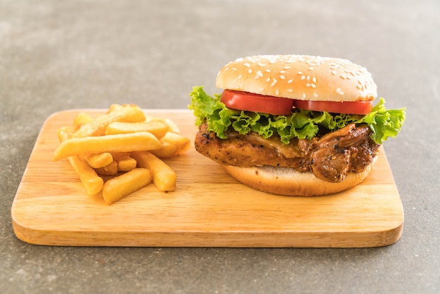 grilled chicken burger with french fries