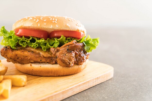 grilled chicken burger with french fries