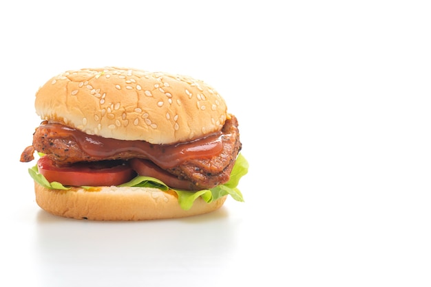 grilled chicken burger with sauce isolated on white background