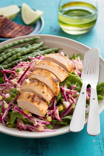 Photo grilled chicken cole slaw salad with green beans