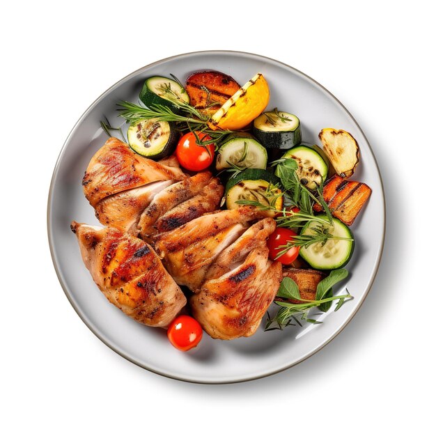 Photo grilled chicken fillet and fresh vegetable salad