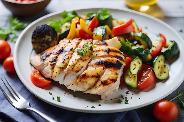 Grilled chicken fillet and vegetables