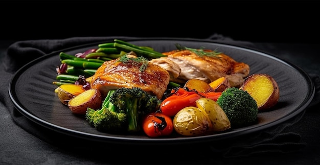 Photo grilled chicken fillet with fresh vegetable salad healthy food concept ai generated image