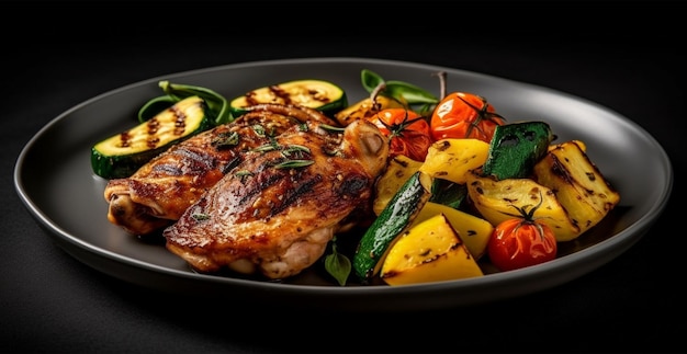 Grilled chicken fillet with fresh vegetable salad Healthy food concept AI generated image