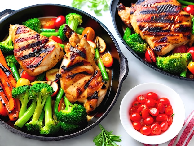 Grilled chicken fillets with vegetables on a plate Selective focus