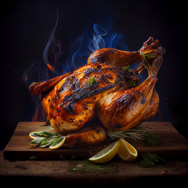 Grilled chicken half baked chicken with lemon and spices delicious juicy chicken grilled poultry