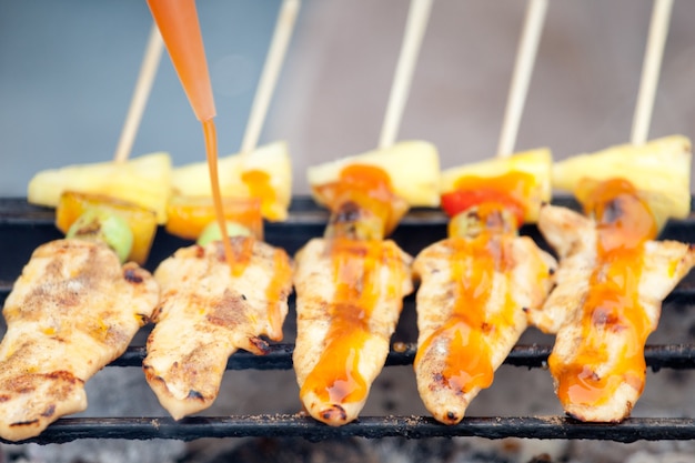 Grilled chicken on hot chacoal