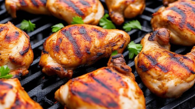 Premium AI Image | Grilled chicken legs on the flaming grill