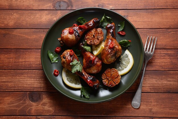 Grilled chicken legs with spices,