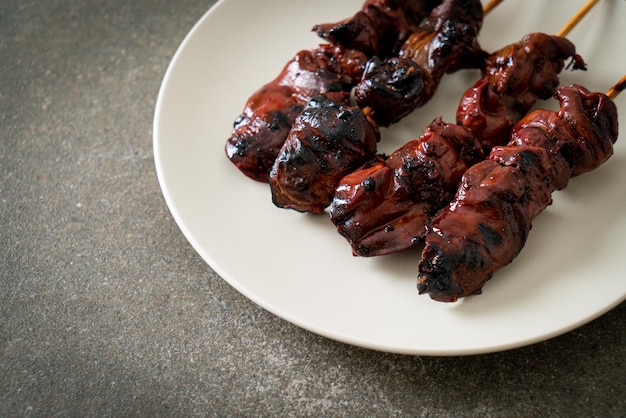 grilled chicken liver skewer yakitori serve in izakaya style - Asian food style