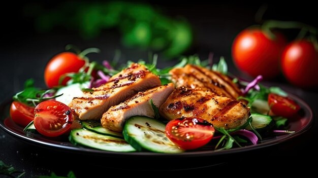 Photo a grilled chicken meat and fresh vegetable salad healthy food