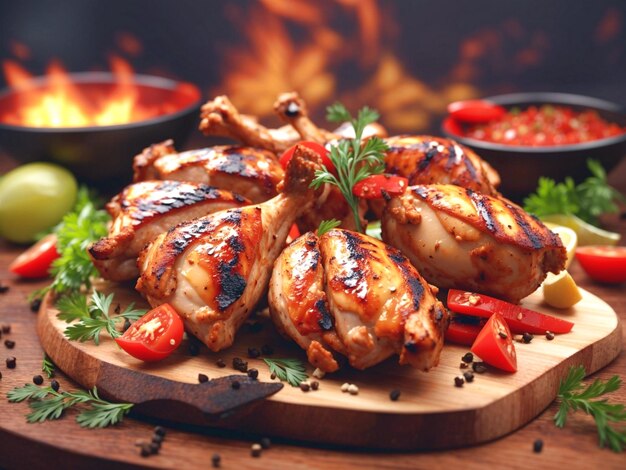 Grilled chicken meat with spicy grill