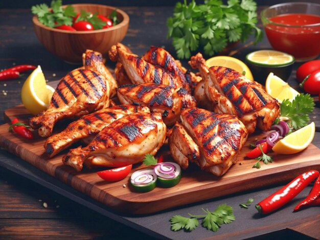 Grilled chicken meat with spicy grill