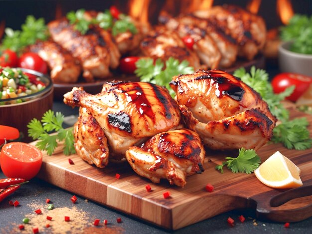 Grilled chicken meat with spicy grill