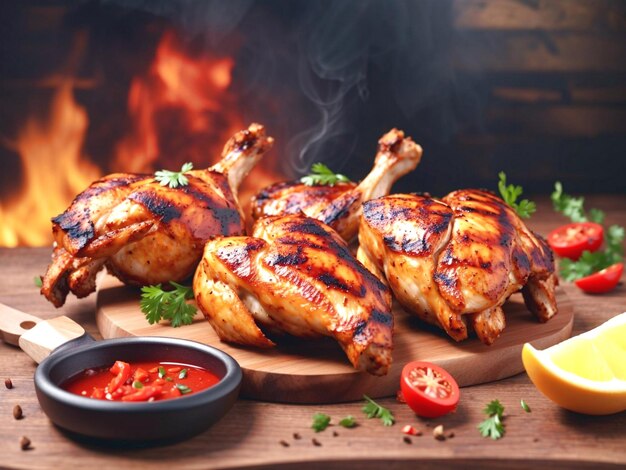 Grilled chicken meat with spicy grill