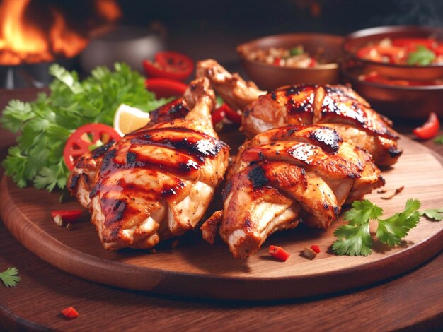 Grilled chicken meat with spicy grill