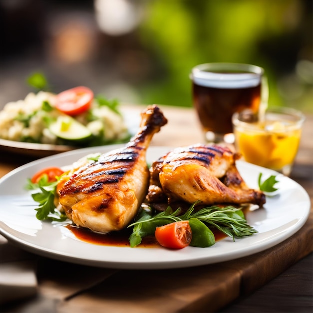 Photo grilled chicken on a plate with salad ai