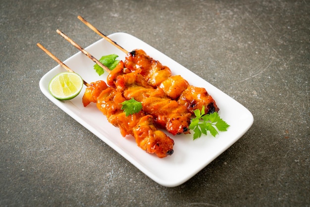 grilled chicken skewer with herbs and spices on plate